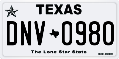 TX license plate DNV0980