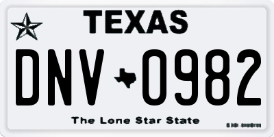 TX license plate DNV0982