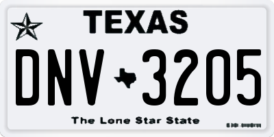 TX license plate DNV3205