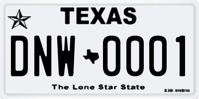 TX license plate DNW0001