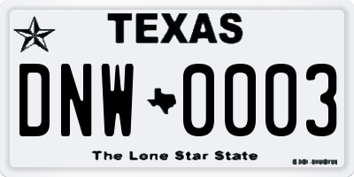 TX license plate DNW0003