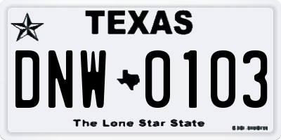 TX license plate DNW0103