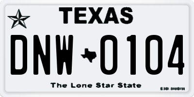 TX license plate DNW0104