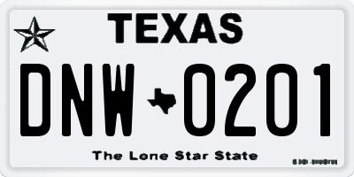 TX license plate DNW0201
