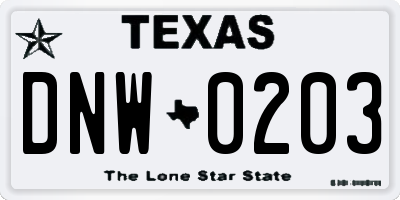 TX license plate DNW0203