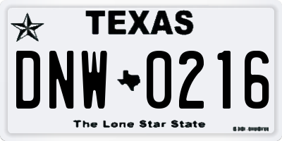 TX license plate DNW0216