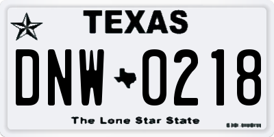 TX license plate DNW0218