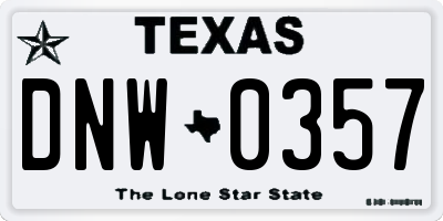 TX license plate DNW0357