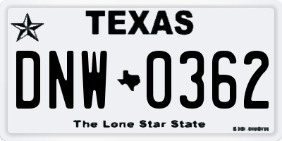 TX license plate DNW0362