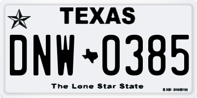 TX license plate DNW0385