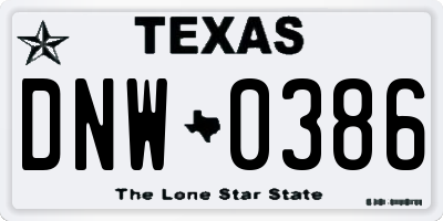 TX license plate DNW0386