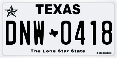 TX license plate DNW0418