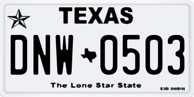 TX license plate DNW0503