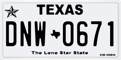 TX license plate DNW0671