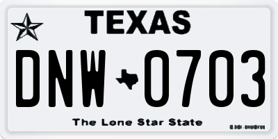 TX license plate DNW0703