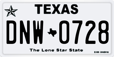 TX license plate DNW0728