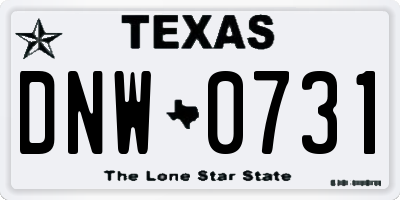 TX license plate DNW0731