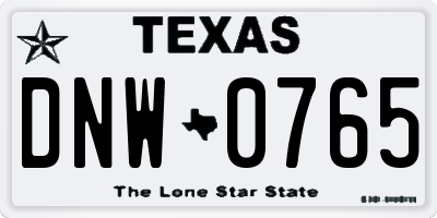TX license plate DNW0765