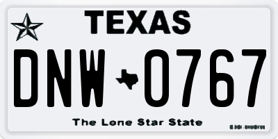 TX license plate DNW0767