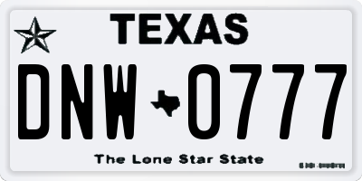 TX license plate DNW0777