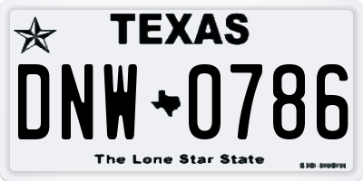 TX license plate DNW0786
