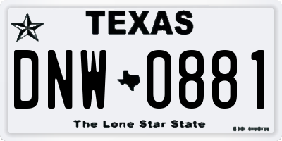 TX license plate DNW0881