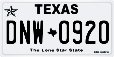 TX license plate DNW0920
