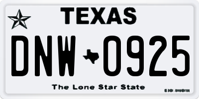 TX license plate DNW0925