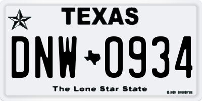 TX license plate DNW0934