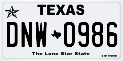 TX license plate DNW0986