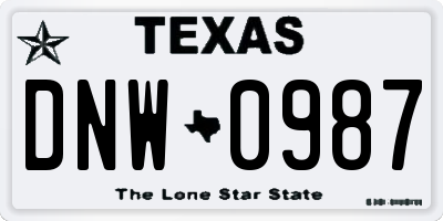TX license plate DNW0987