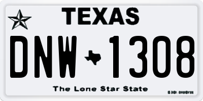 TX license plate DNW1308