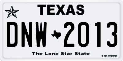 TX license plate DNW2013