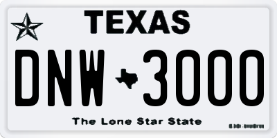 TX license plate DNW3000