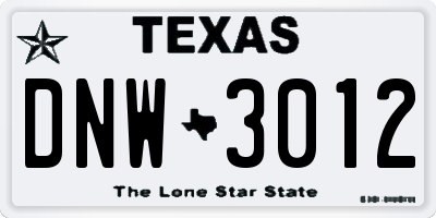 TX license plate DNW3012
