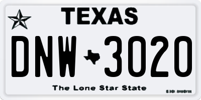 TX license plate DNW3020