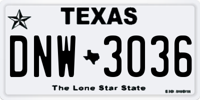 TX license plate DNW3036