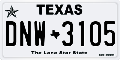 TX license plate DNW3105