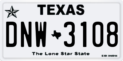 TX license plate DNW3108