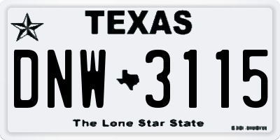 TX license plate DNW3115