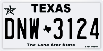 TX license plate DNW3124