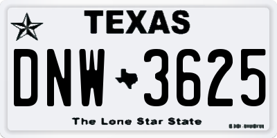 TX license plate DNW3625