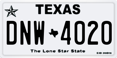 TX license plate DNW4020