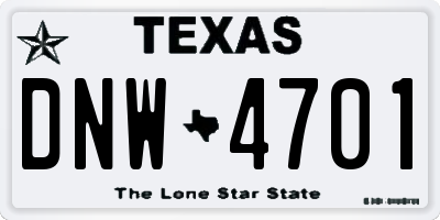 TX license plate DNW4701
