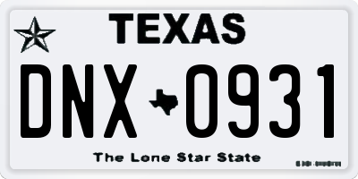 TX license plate DNX0931