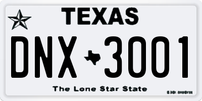 TX license plate DNX3001