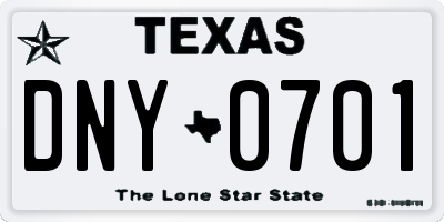 TX license plate DNY0701