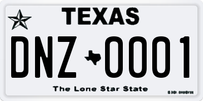 TX license plate DNZ0001