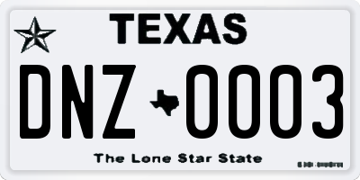 TX license plate DNZ0003