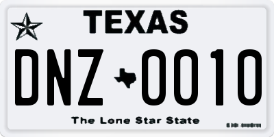 TX license plate DNZ0010